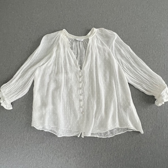 Zara White Sheer Blouse - Picture 1 of 15